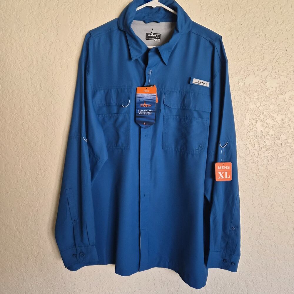 Habit Herring Lake Men’s XL Blue Button-Up Long Sleeve UV Breathable Pockets